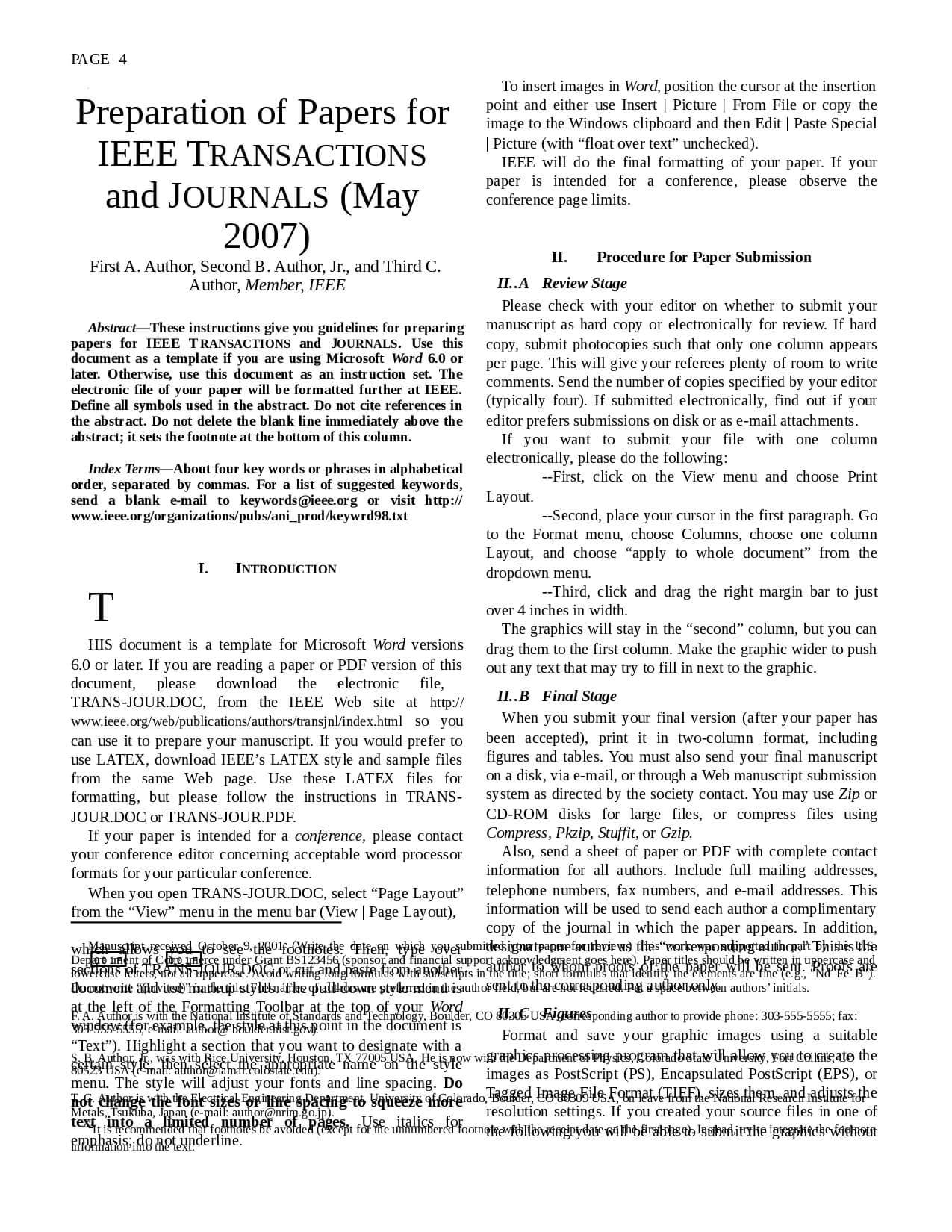 Preparation Of Papers For Ieee Transactions And Journals For Ieee Template Word 2007