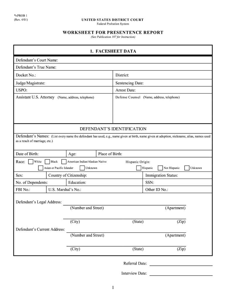 Presentence Investigation Report Federal – Fill Online Regarding Presentence Investigation Report Template