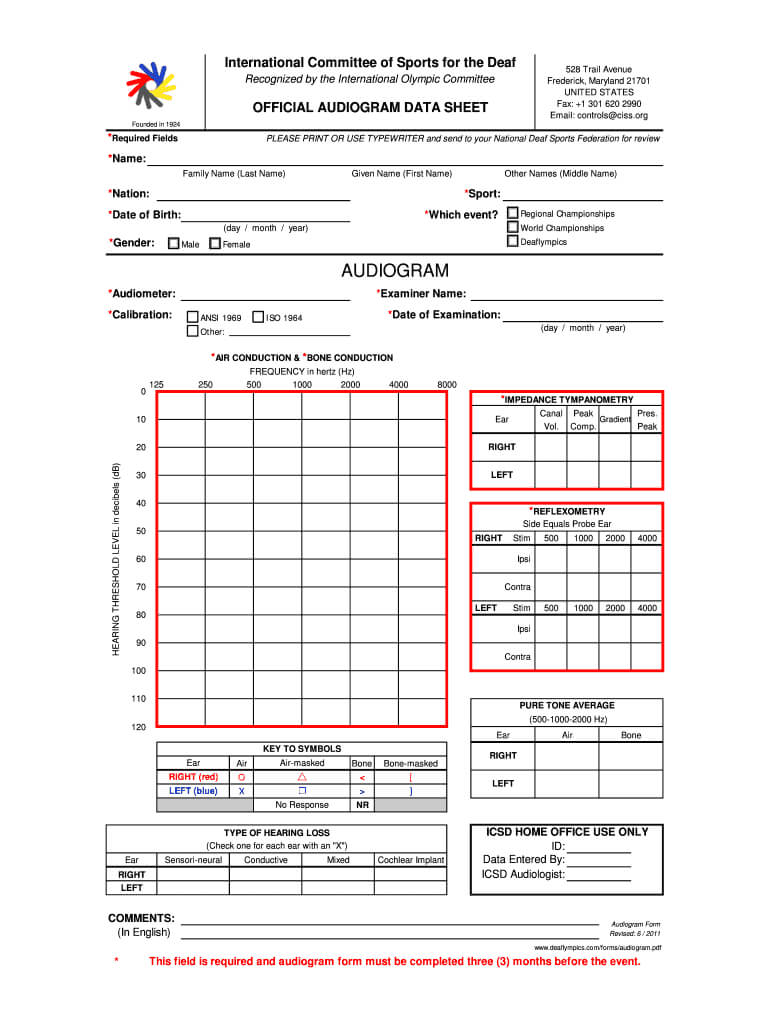 Printable Blank Audiogram Form - Fill Online, Printable Pertaining To Blank Audiogram Template Download