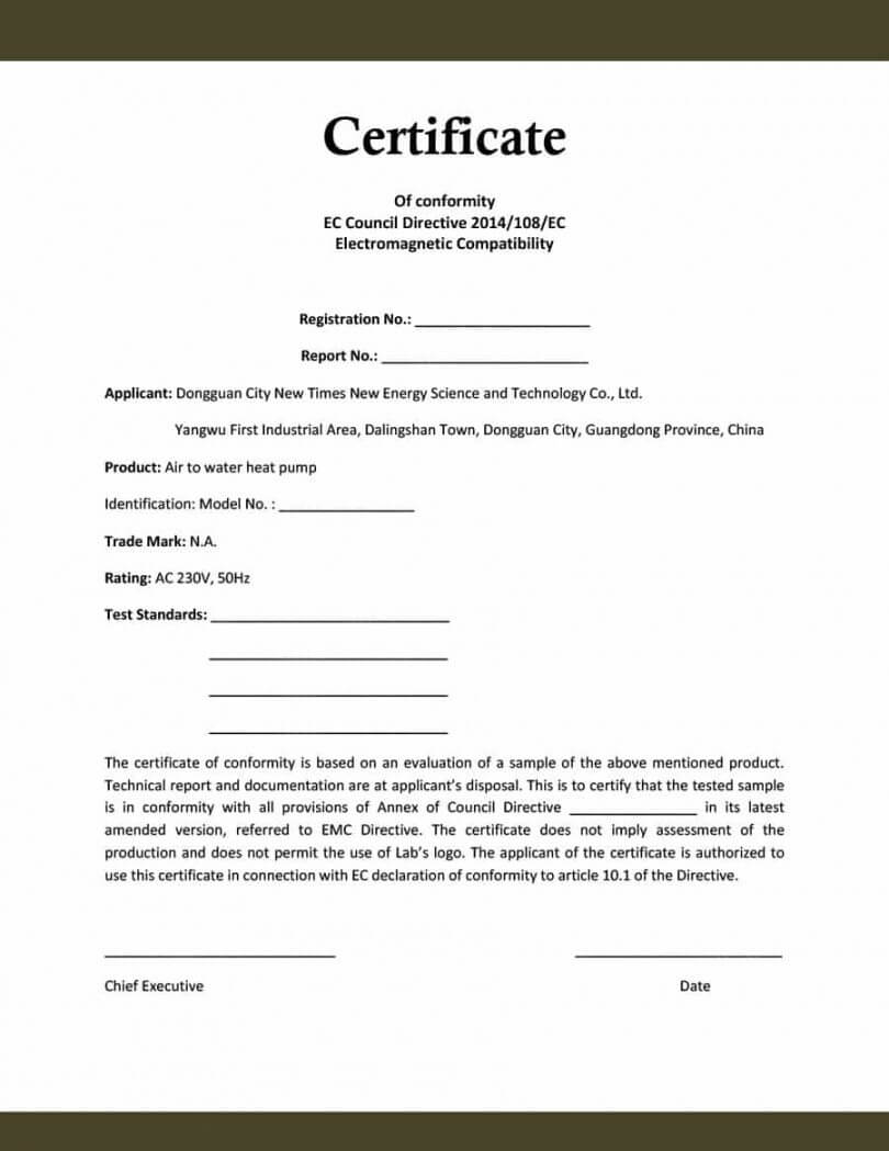 Printable Certificate Of Compliance Template Word For Certificate Of Compliance Template