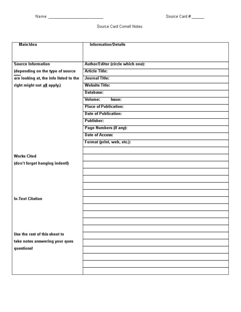Printable Cornell Note Taking Word | Templates At Within Cornell Note Template Word