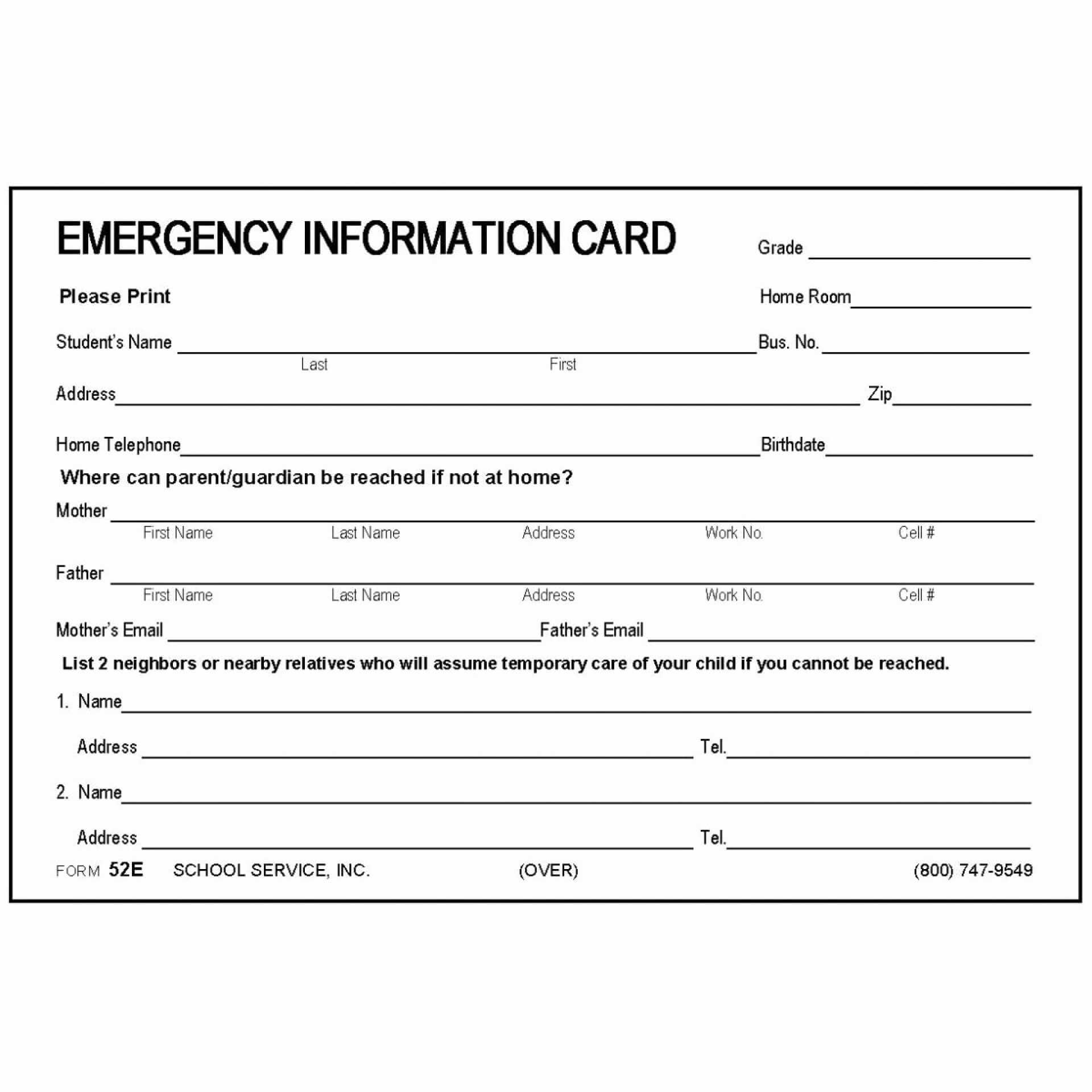 Printable Free Emergency Contact Card Template