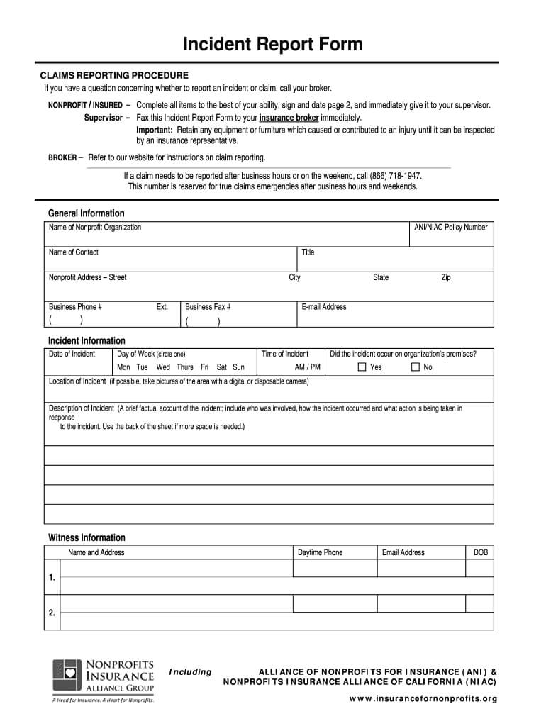 Printable Insurance Incident Report – Fill Online, Printable With Regard To Insurance Incident Report Template
