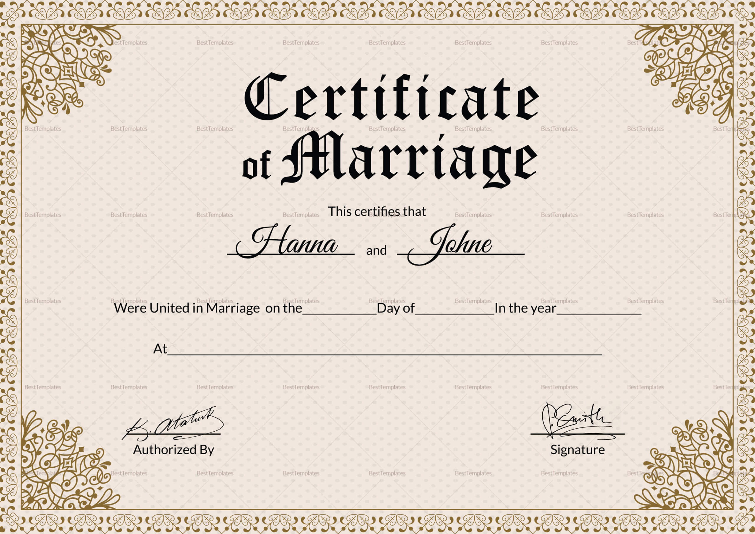 Printable Marriage Certificate Template – Yatay Throughout Blank Marriage Certificate Template