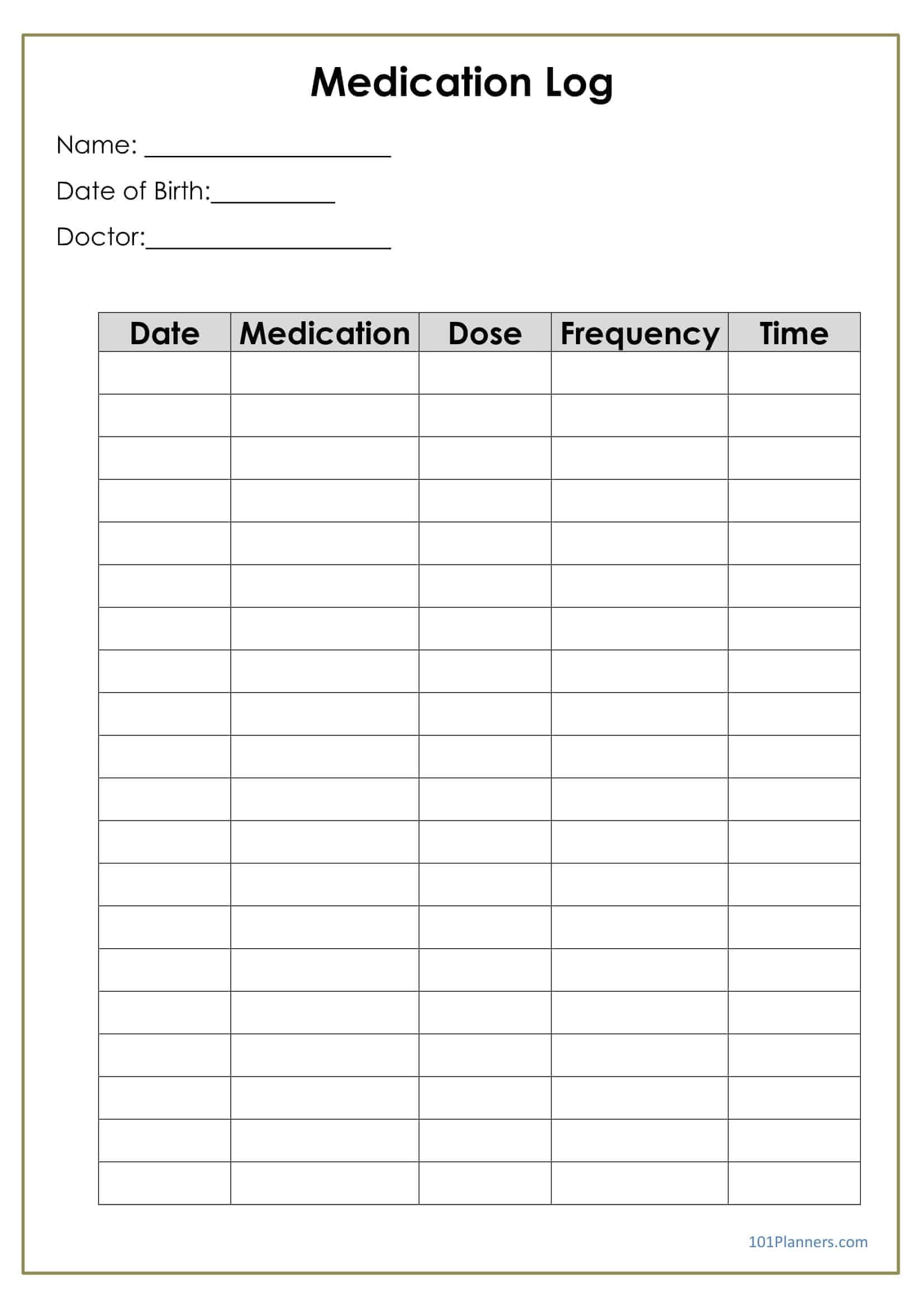 Printable Medication Log – Bolan.horizonconsulting.co With Regard To Blank Medication List Templates