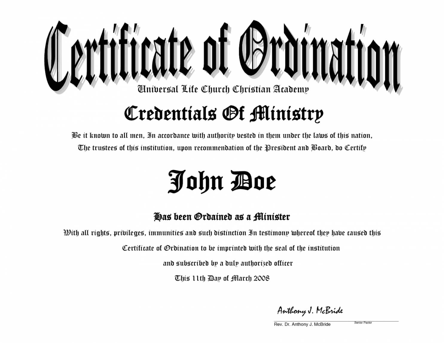 Printable Minister License Certificate Template Clean 10 For Certificate Of License Template