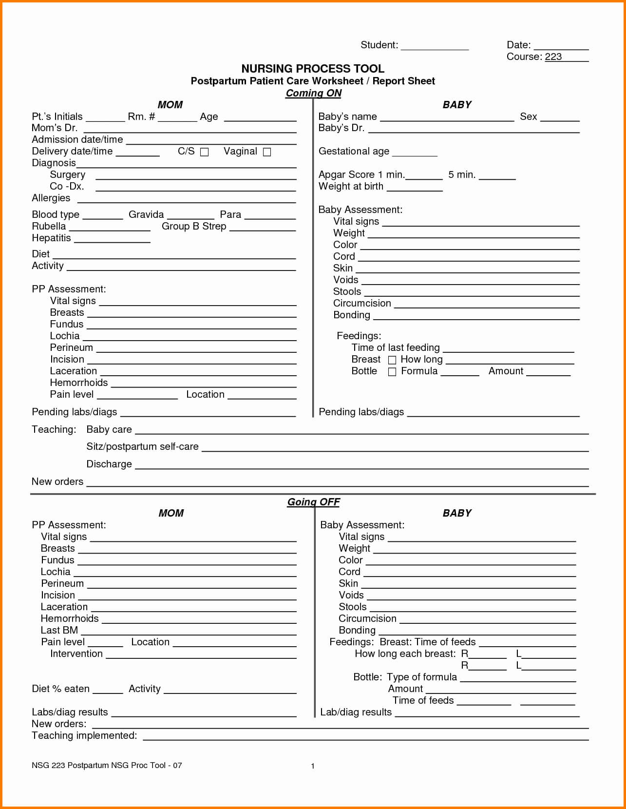 Printable Nurse Report Sheets That Are Critical | Darryl's Blog Regarding Nursing Report Sheet Template
