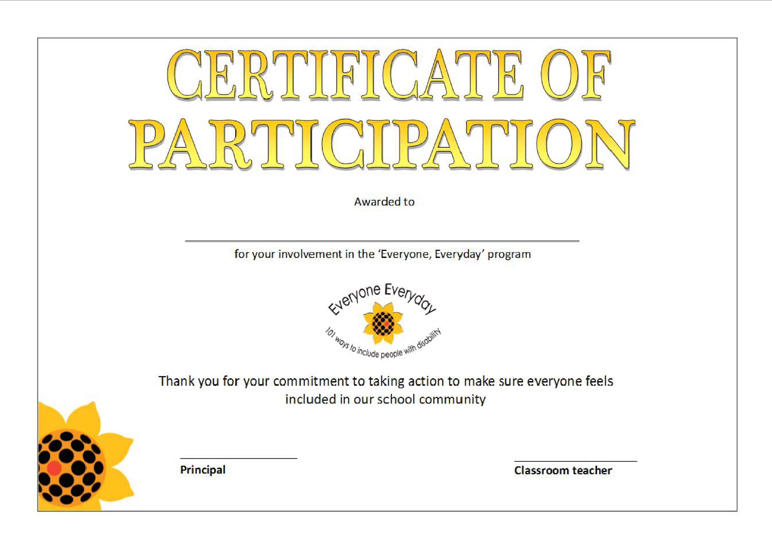 Printable Participation Certificate | Templates At In Certificate Of Participation In Workshop Template