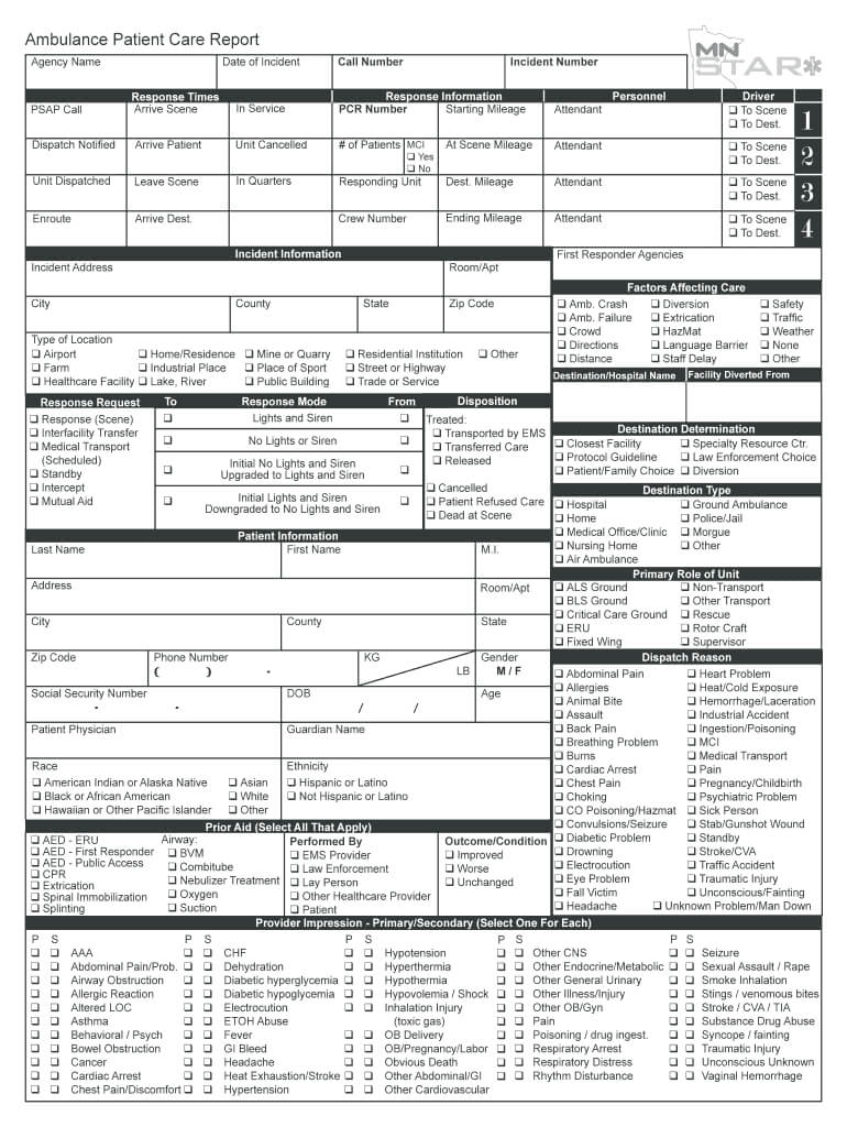 Printable Patient Care Report – Fill Online, Printable With Patient Care Report Template