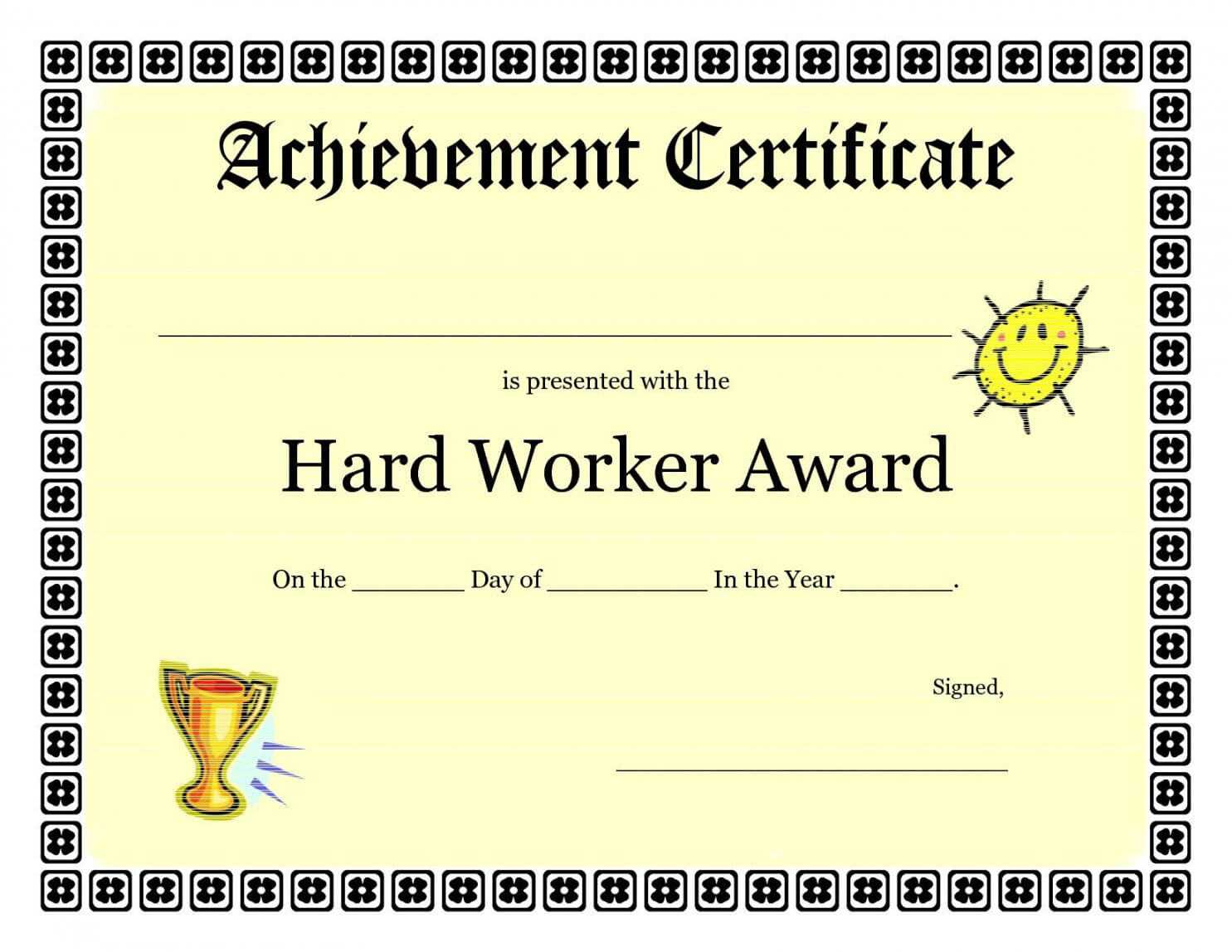 Printable Printable Achievement Certificates Kids Hard In Certificate Of Achievement Template For Kids