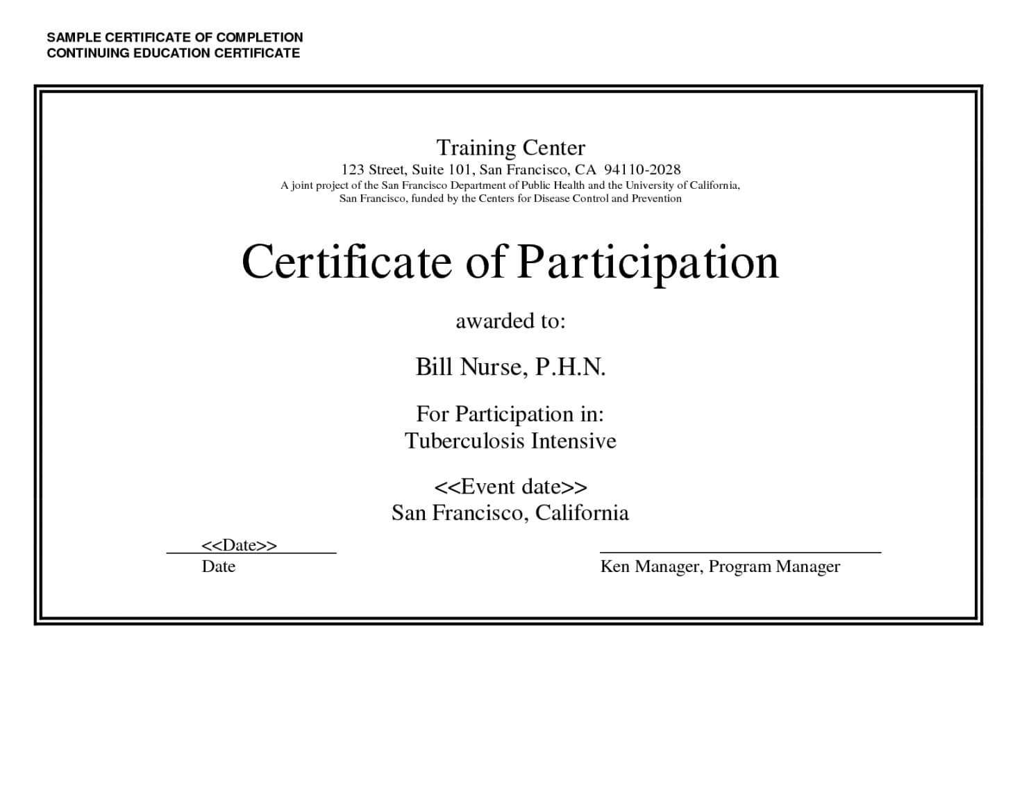 Printable Sample Certificate Of Completion Continuing With Continuing Education Certificate Template