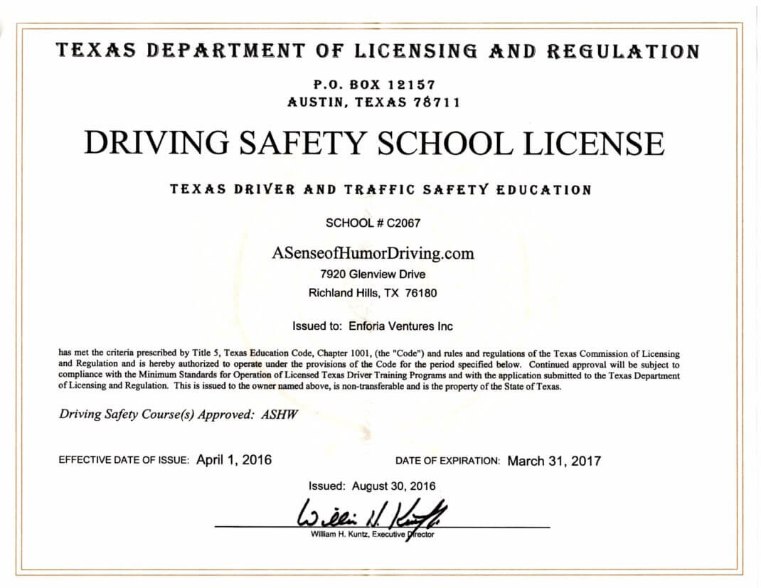 Printable Texas Driving Record Safe Driving Certificate In Safe Driving Certificate Template