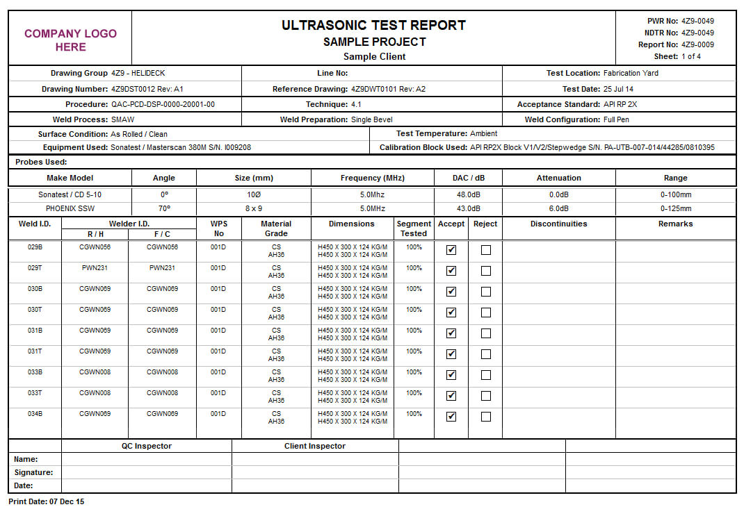 Product Detail For Welding Inspection Report Template