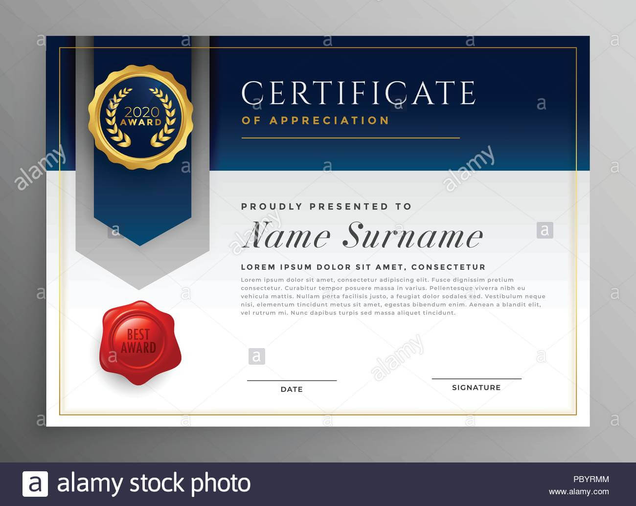 Professional Blue Certificate Template Design Stock Vector Within Professional Award Certificate Template