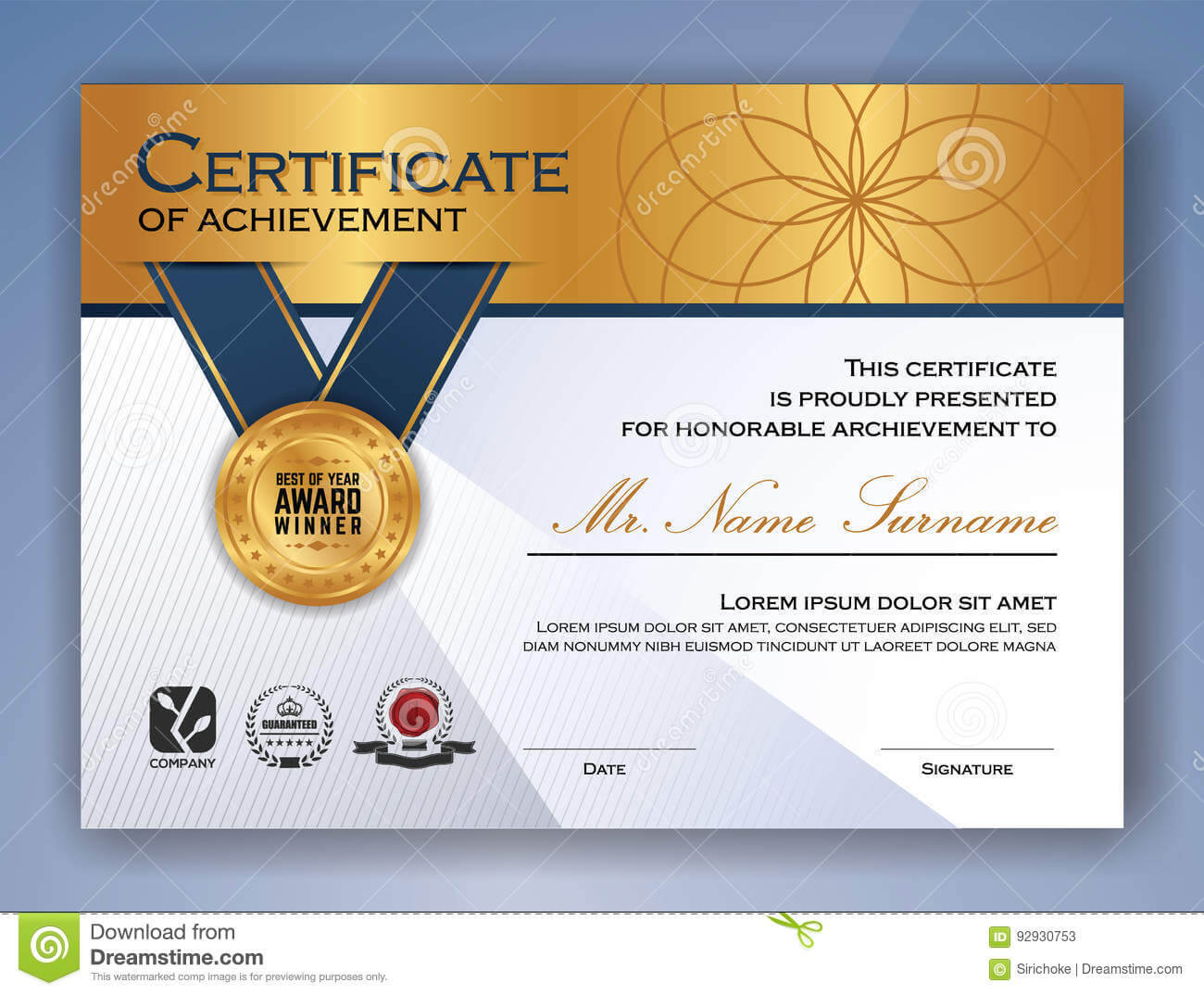 Professional Certificate Template Design Stock Vector In Professional Award Certificate Template