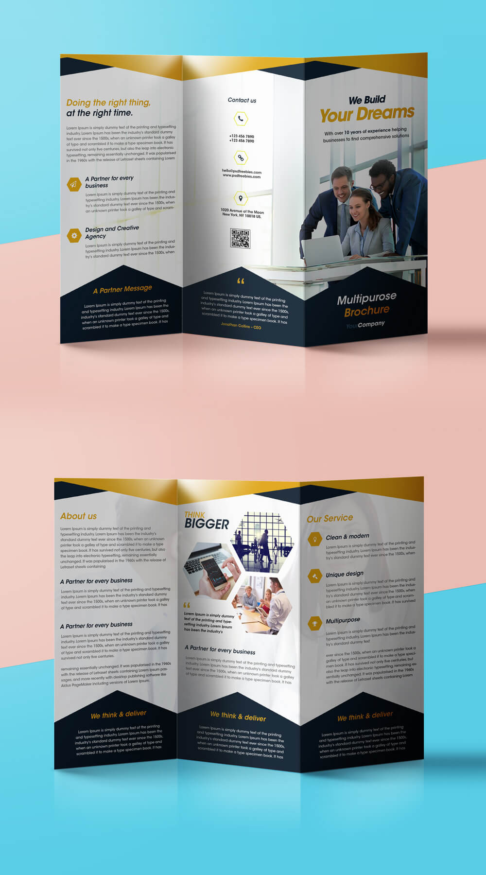 Professional Corporate Tri Fold Brochure Free Psd Template For 2 Fold Brochure Template Free