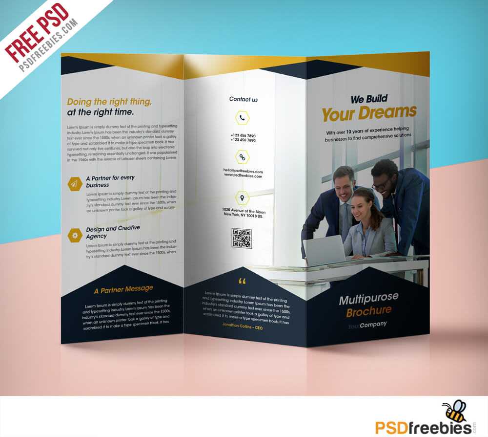 Professional Corporate Tri Fold Brochure Free Psd Template Within Professional Brochure Design Templates