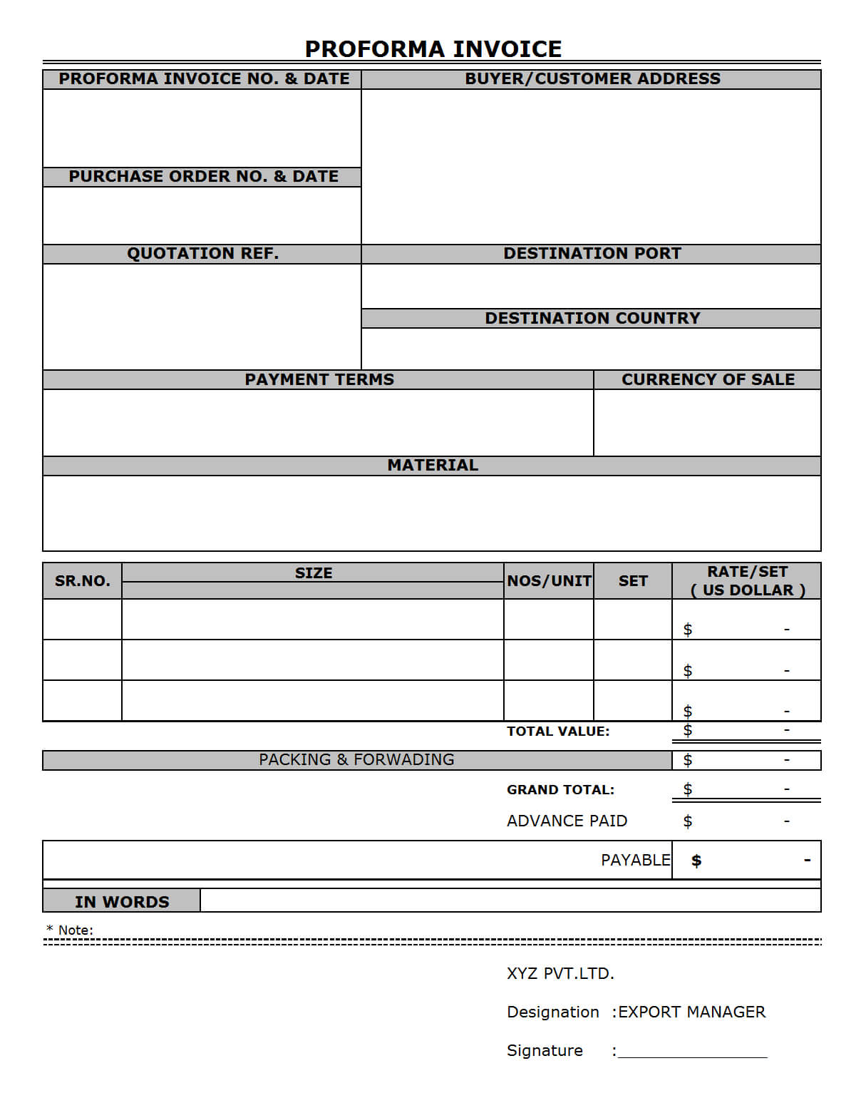 Proforma Invoice Format Format | Word | Pdf | Report Intended For Free Proforma Invoice Template Word