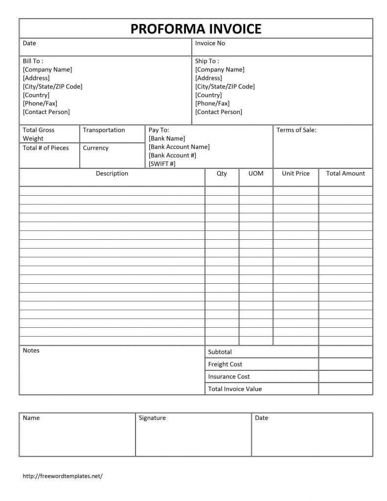 Proforma Invoice Template Word | Invoice Example Pertaining To Free Proforma Invoice Template Word