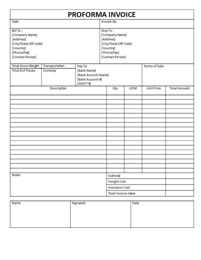 Proforma Invoice Template Word | Templates At Within Free Proforma Invoice Template Word