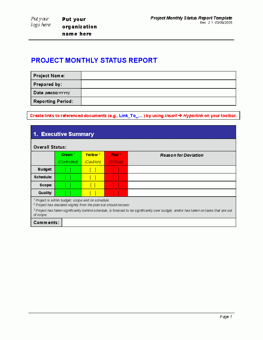 Progress Monthly Status Report (Word) – Flevypro Document With Project Monthly Status Report Template