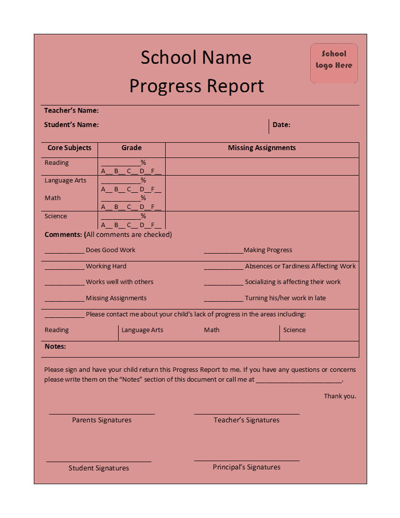 Progress Report Template Regarding School Progress Report Template