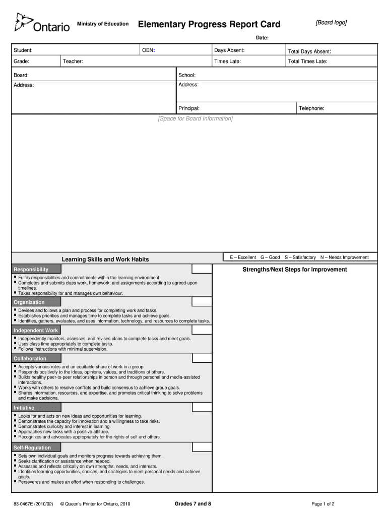 Progress Reports Ontario – Fill Online, Printable, Fillable Intended For School Progress Report Template