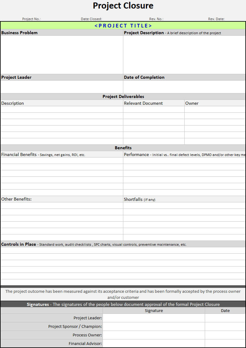 Project Closure Template | Continuous Improvement Toolkit Within Project Closure Report Template Ppt