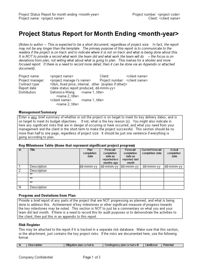 Project Status Report Monthly | Templates At Within Monthly Project Progress Report Template