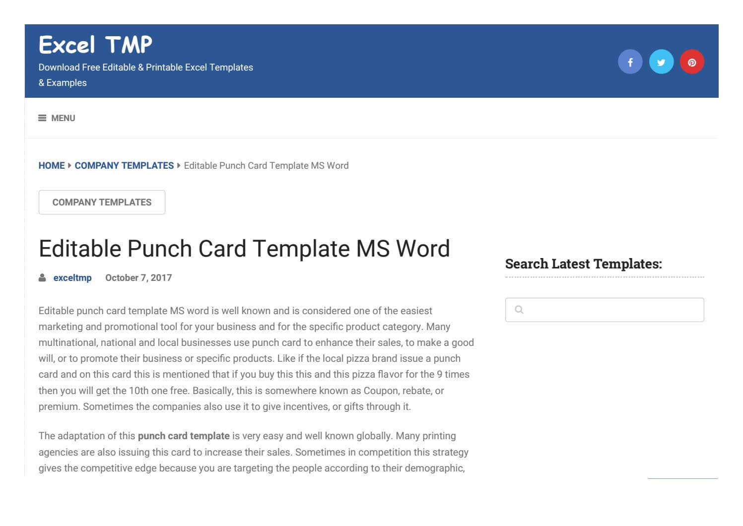 Punch Card Templateexcel Tmp – Issuu Pertaining To Product Line Card Template Word