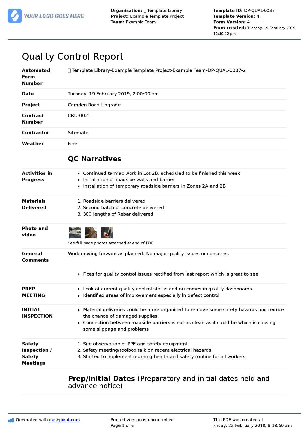 Qa Qc Report Template And Sample With Customisable Format In Health Check Report Template