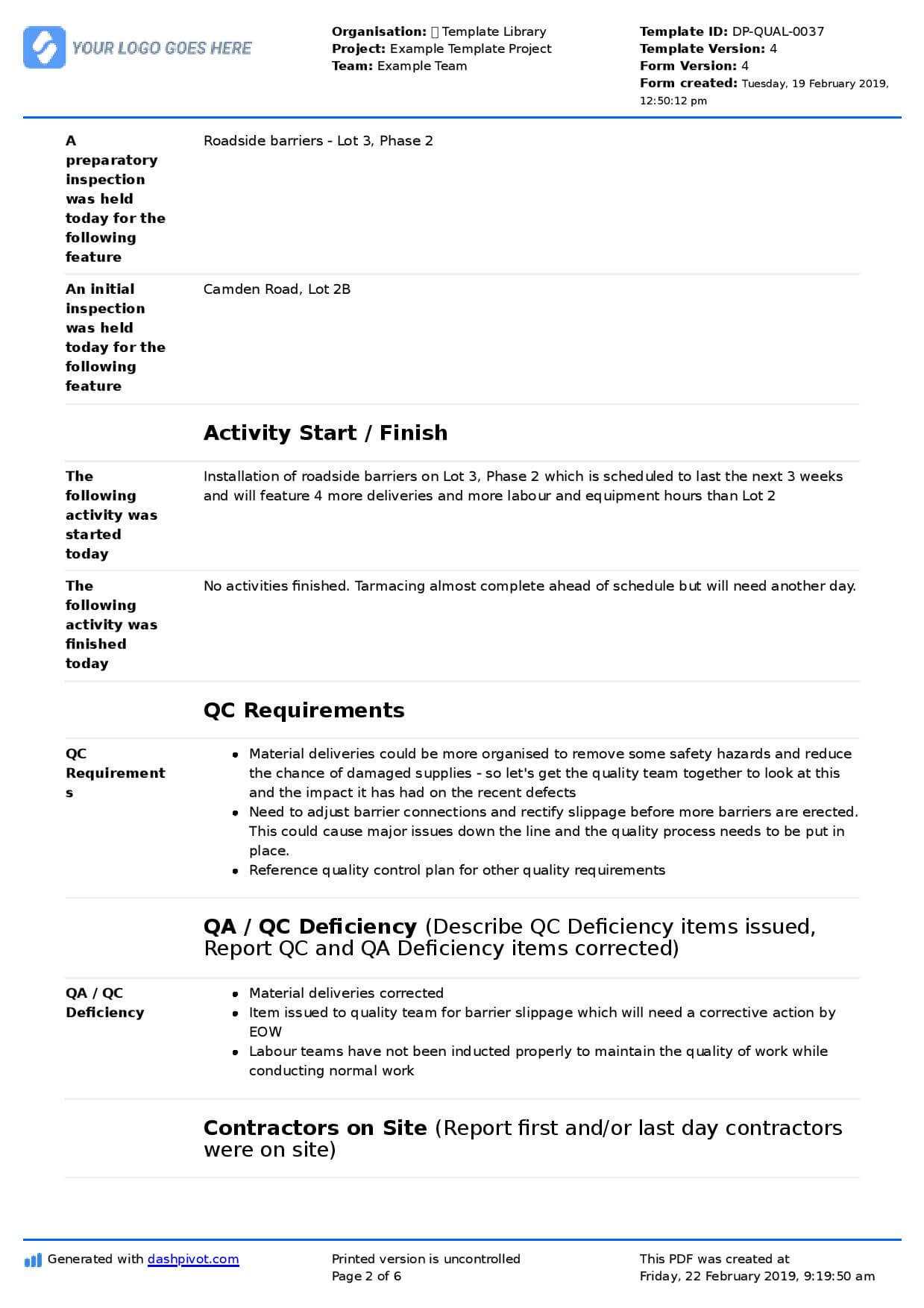 Qa Qc Report Template And Sample With Customisable Format Pertaining To Software Quality Assurance Report Template