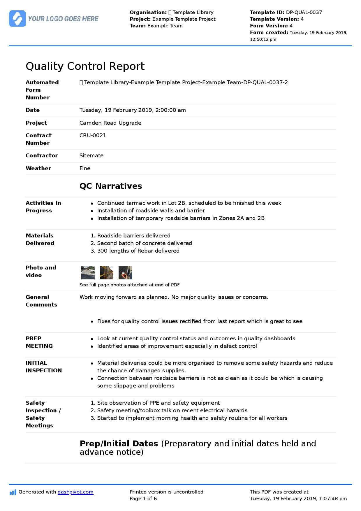 Qc Report Template (Better Format Than Excel) – Free To Use For Report Requirements Template