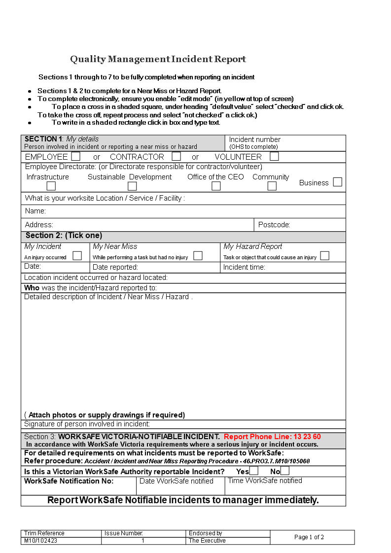 Quality Management Incident Report | Templates At With Regard To Ohs Incident Report Template Free