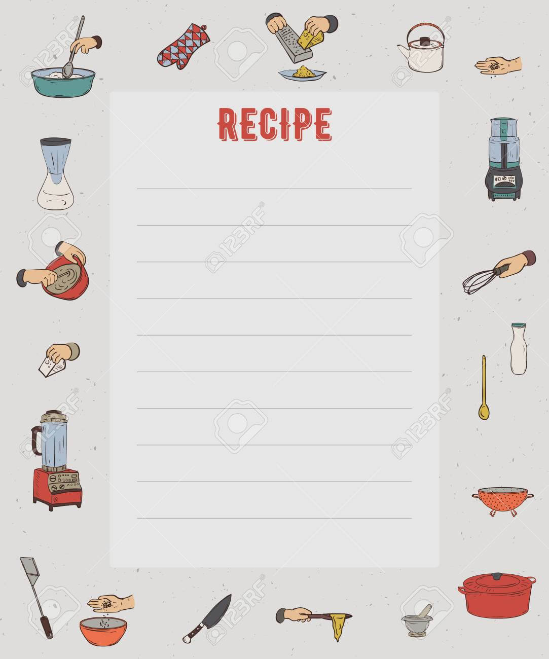 Recipe Card. Cookbook Page. Design Template With Kitchen Utensils.. Throughout Recipe Card Design Template