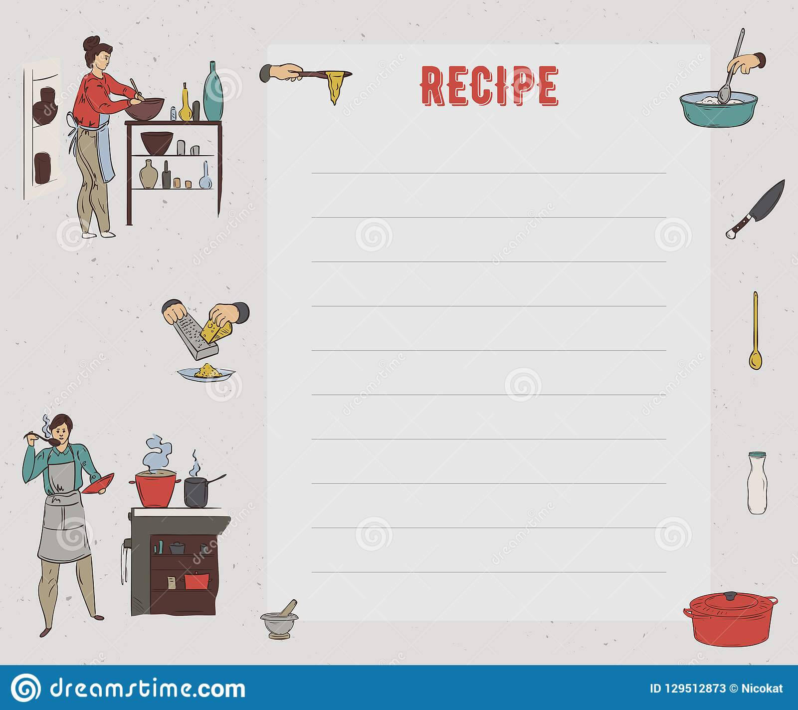 Recipe Card. Cookbook Page. Design Template With People Pertaining To Restaurant Recipe Card Template