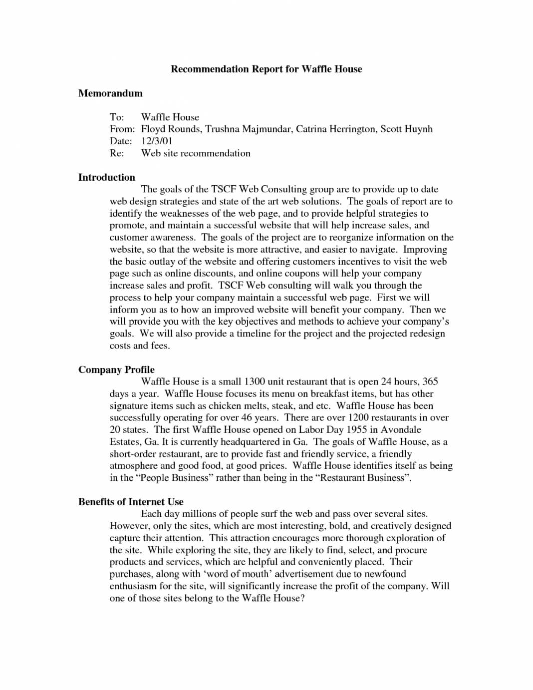 Recommendation Report Example Examples Internal Memo Sample Intended For Recommendation Report Template