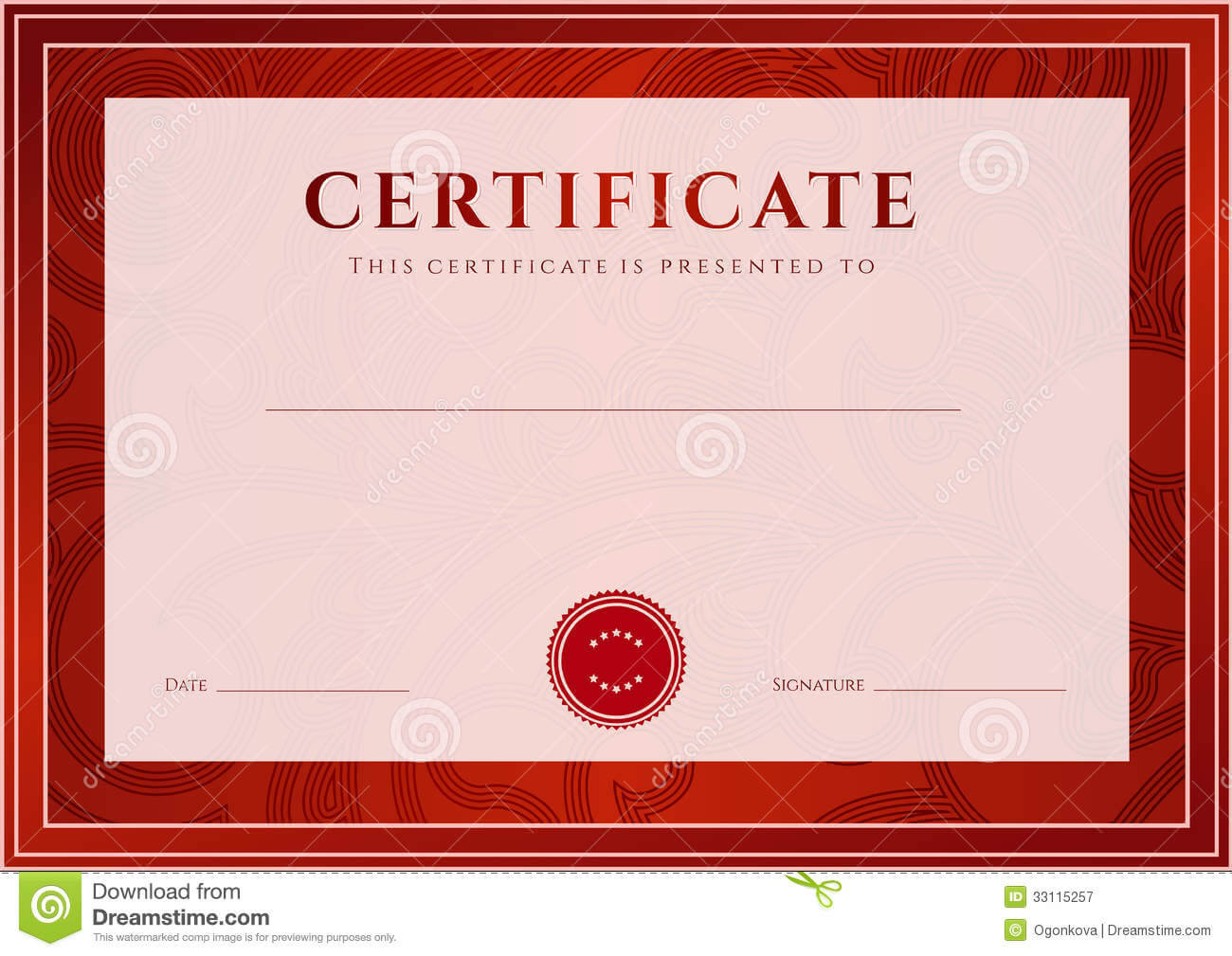Red Certificate, Diploma Template. Award Pattern Stock Pertaining To Scroll Certificate Templates