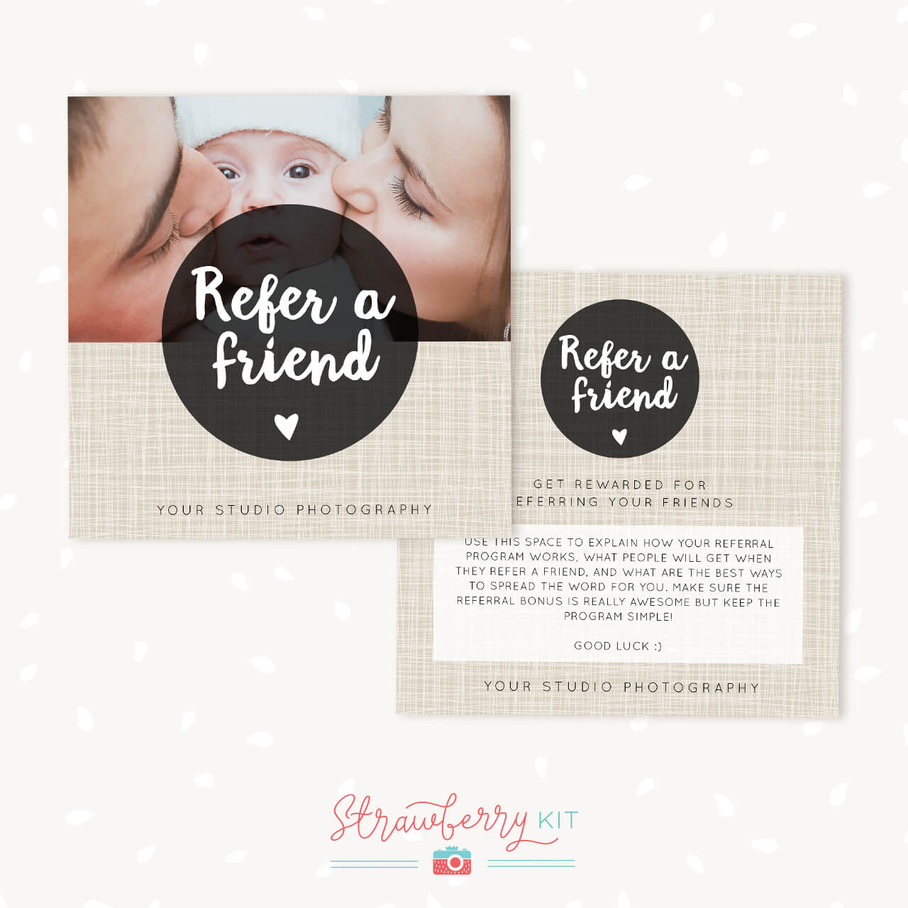 Referral Cards Photoshop Template – Strawberry Kit Intended For Photography Referral Card Templates