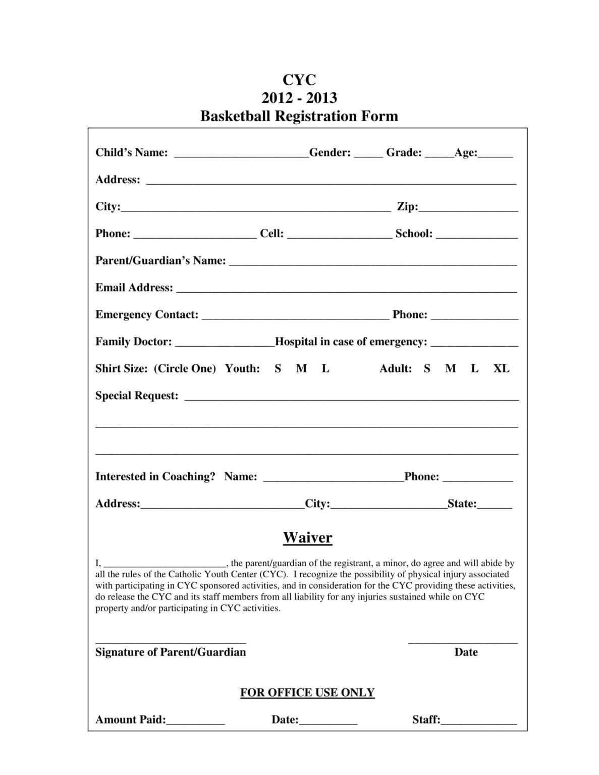 Camp Registration Form Template Word