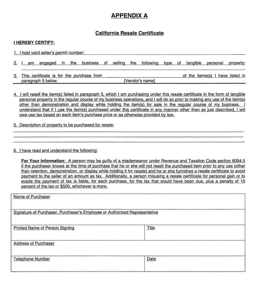 Regulation 1668 Intended For Resale Certificate Request Letter Template