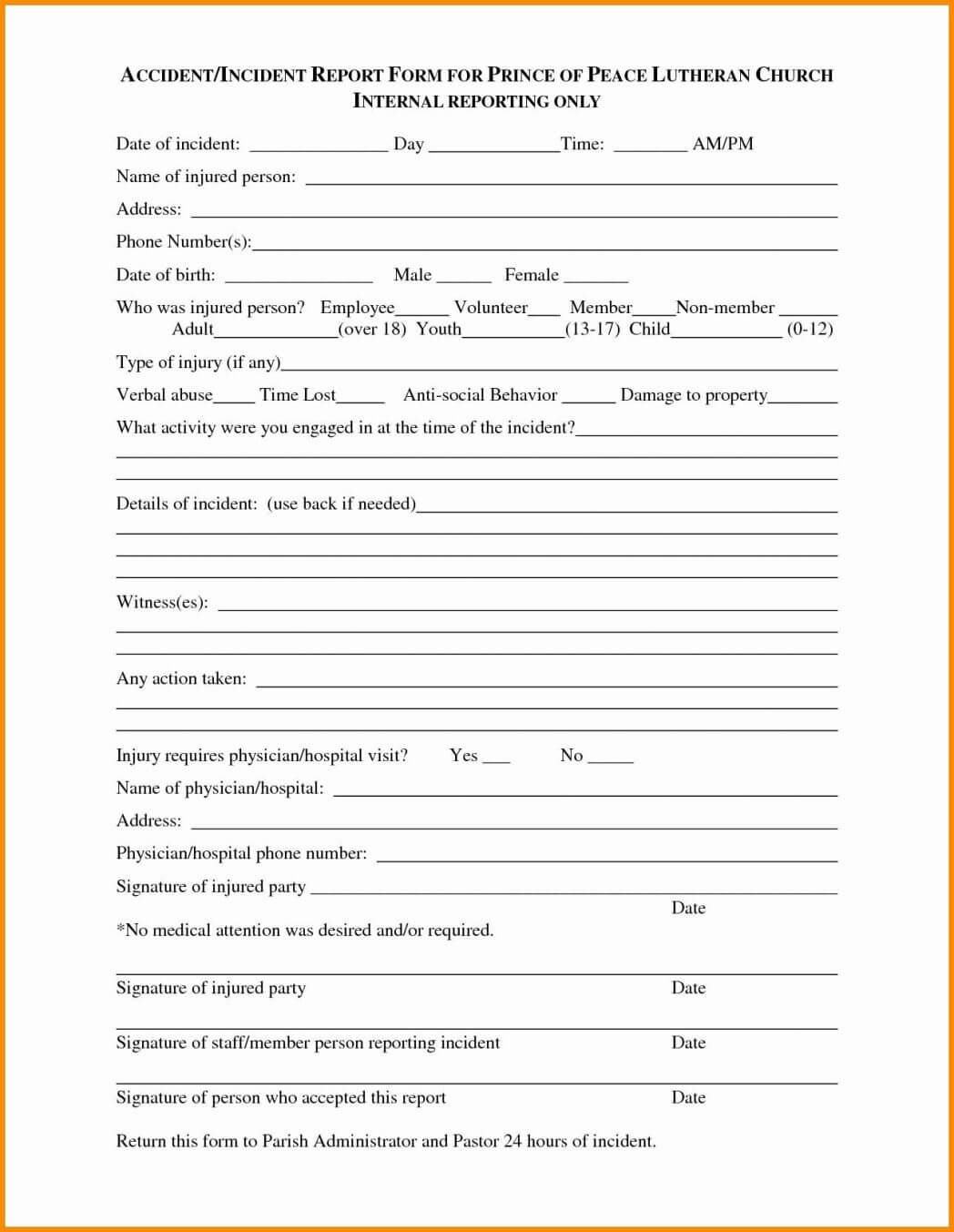 Report Examples Behaviour Ncident Template Non Njury Form For Behaviour Report Template