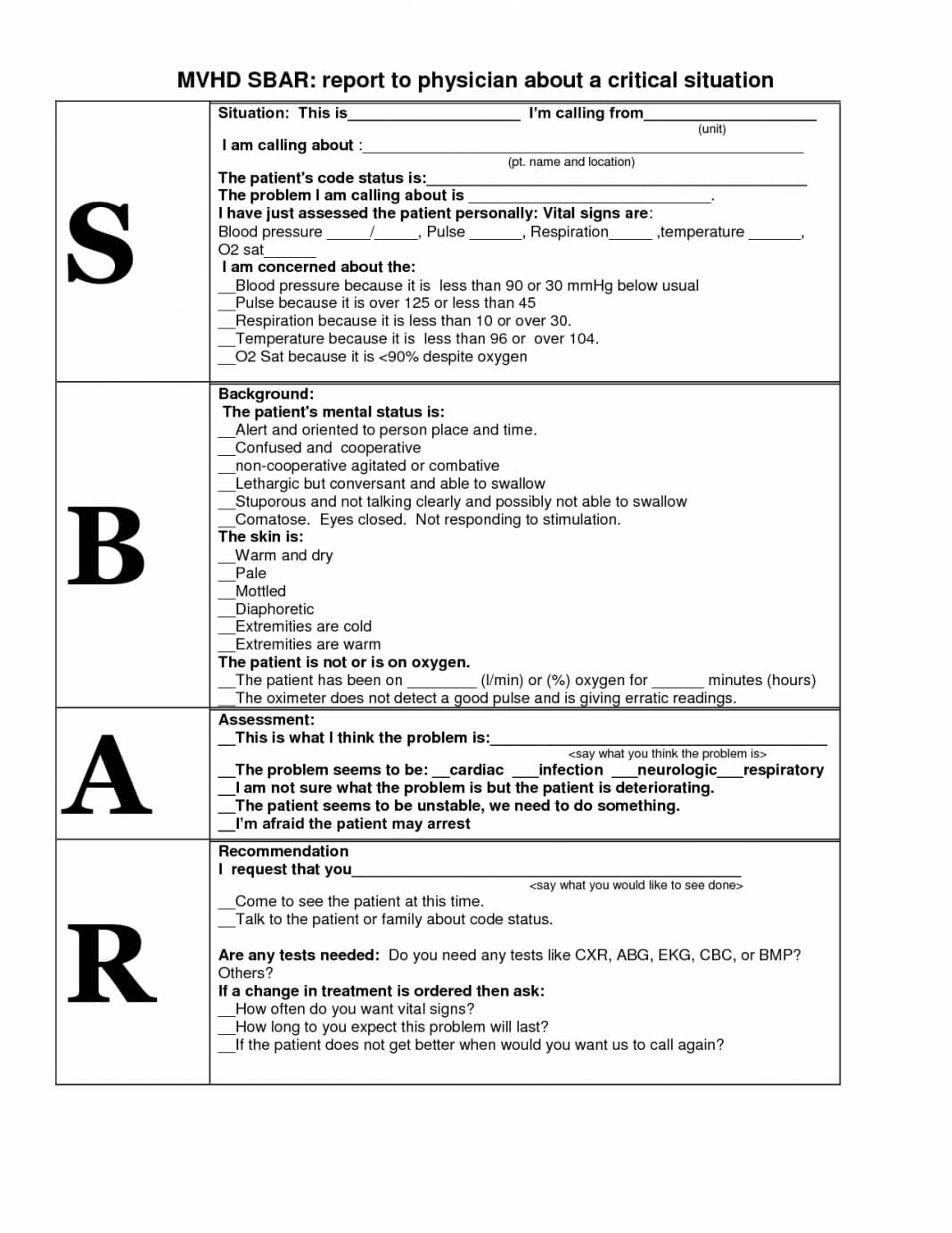 Report Examples Nursing Shift Sheet Fall Incident Example Rn For Sbar Template Word