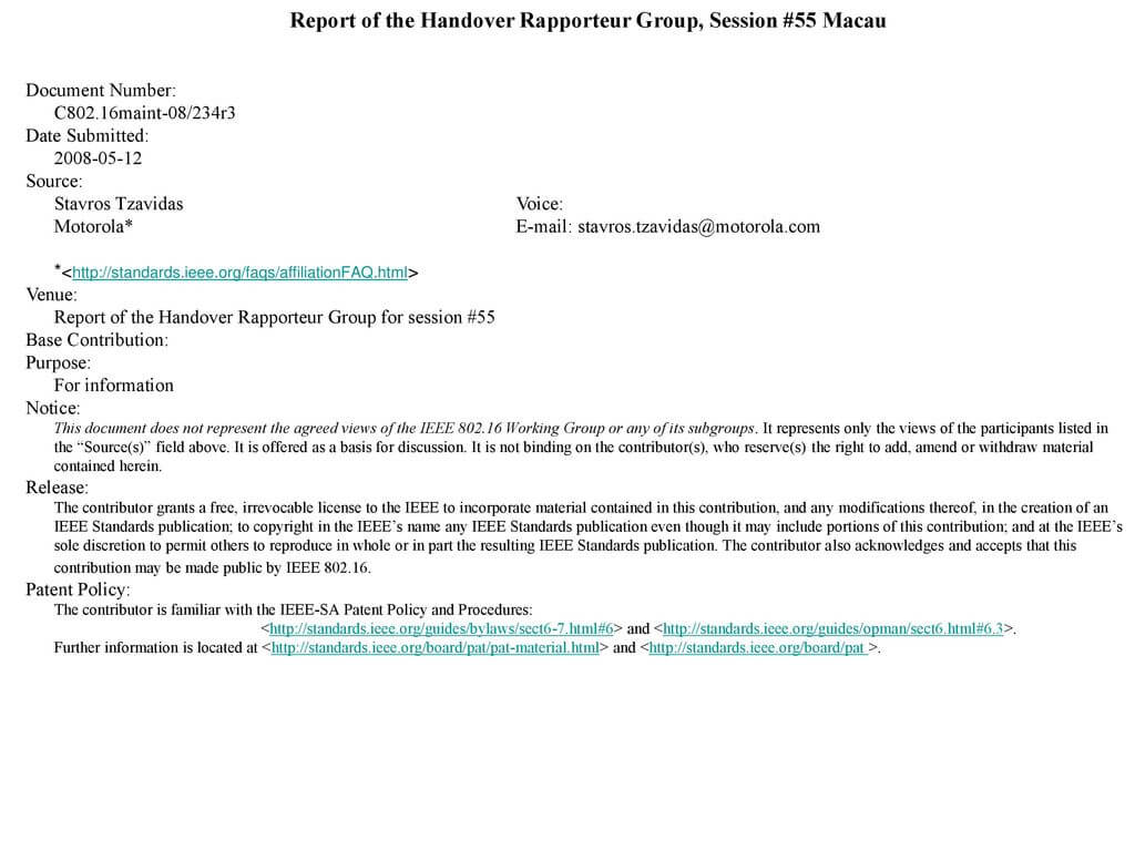 Report Of The Handover Rapporteur Group, Session #55 Macau With Rapporteur Report Template
