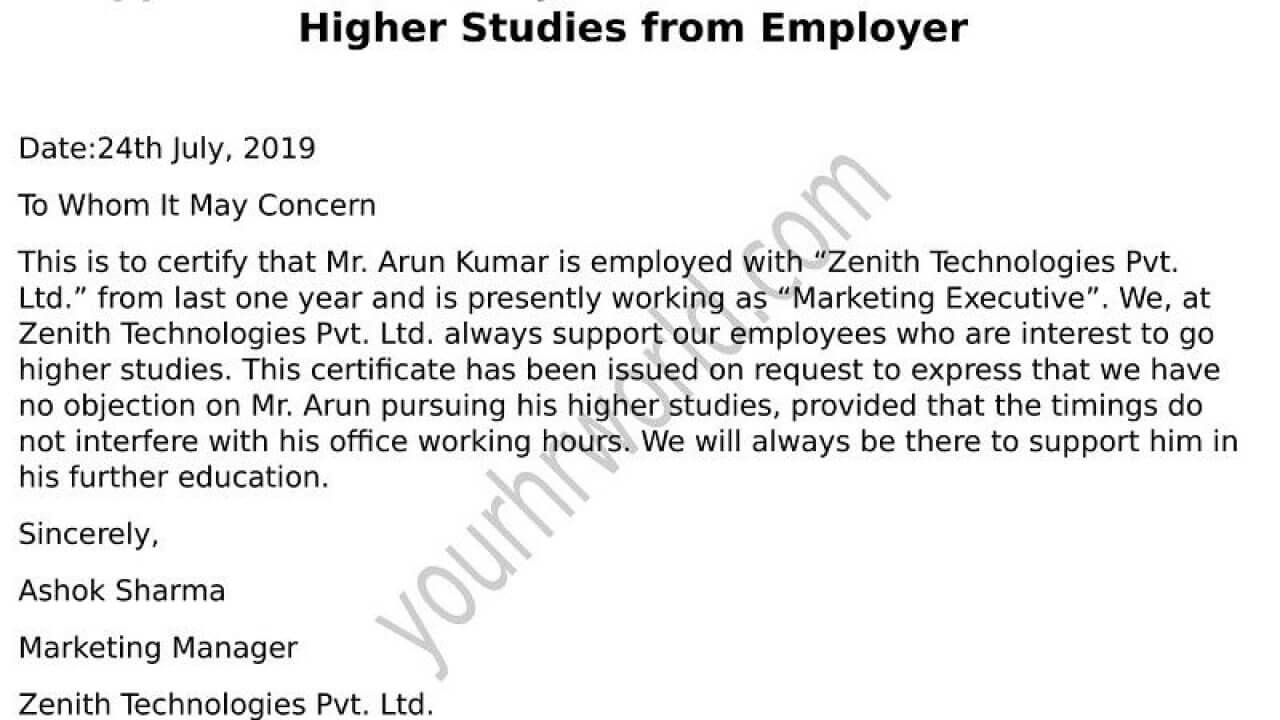 Request Latter Of Noc Format For Higher Studies From Employer In Noc Report Template