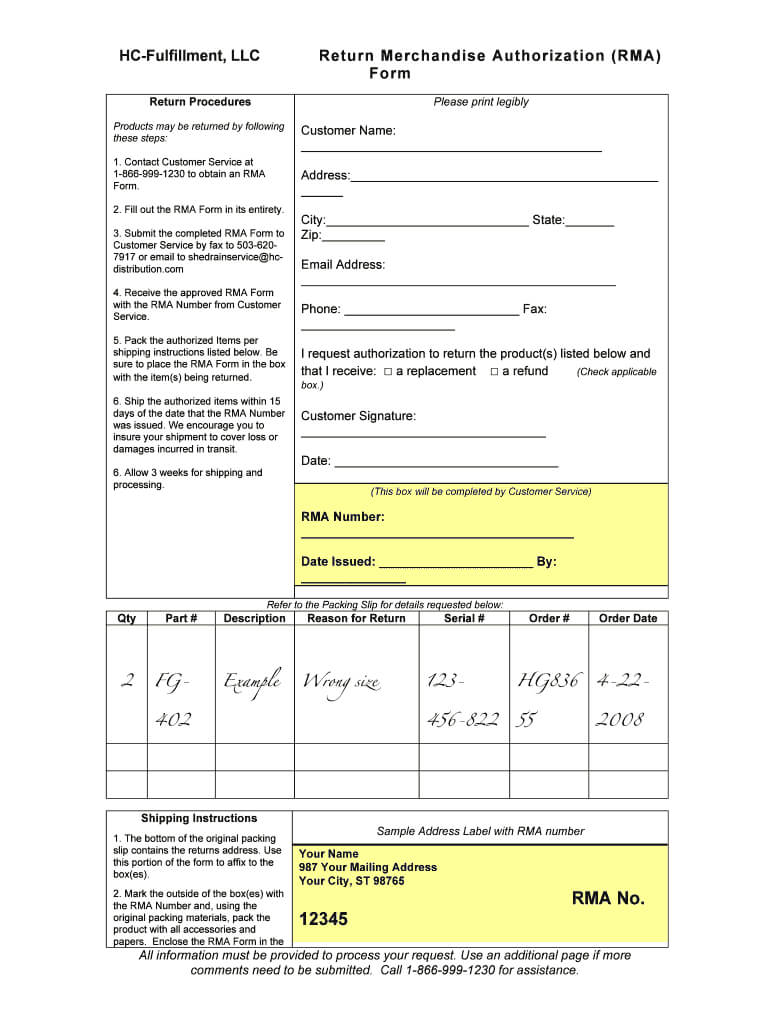 Rma Form Template – Fill Online, Printable, Fillable, Blank With Rma Report Template