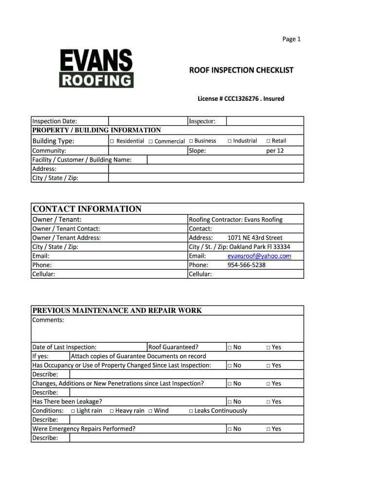 Roof Inspection Checklist – Fill Online, Printable, Fillable In Roof Inspection Report Template