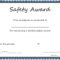 Safety Award Certificate Template – Sample Templates Inside Sample Certificate Of Recognition Template