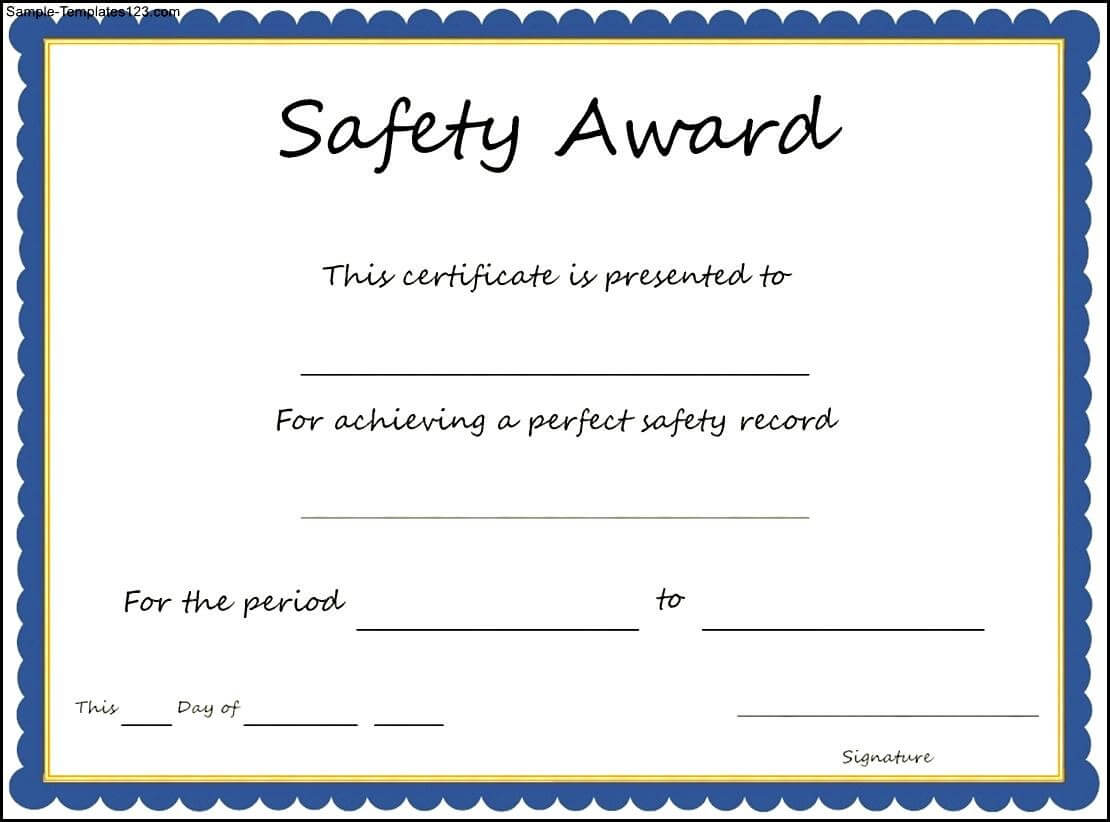 Safety Award Certificate Template – Sample Templates Inside Sample Certificate Of Recognition Template