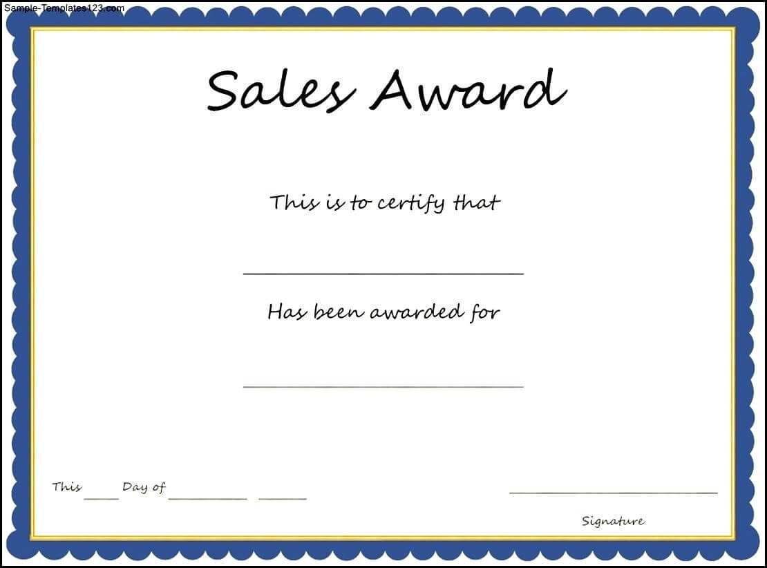 Sales Award Certificate Template – Sample Templates – Sample Intended For Sales Certificate Template